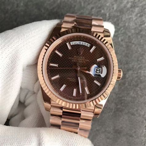 rose gold rolex with brown face